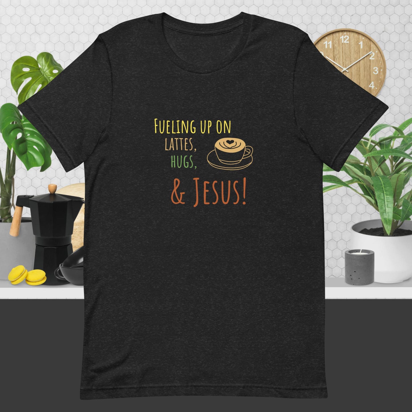 Lattes, Hugs & Jesus Unisex t-shirt